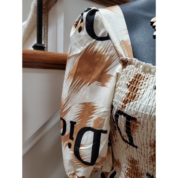 Mina Collection Beige & Brown Square Neck Half Sleeve Knee Length Dress Small - Picture 11 of 13